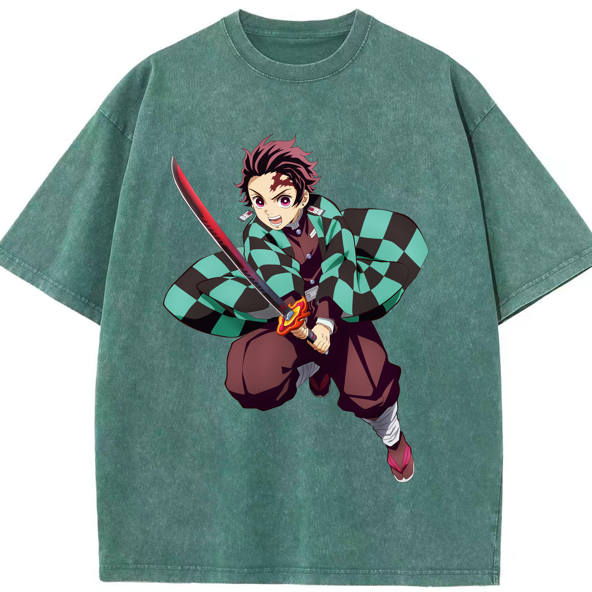 （画像用） 鬼滅の刃 竈門 炭治郎／かまど たんじろう Kamado Tanjirou 綿100% ヴィンテージ風 半袖Tシャツ（フロントプリント）